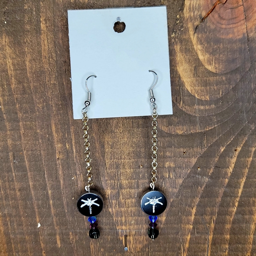 Handmade Metal Cut Dragonfly Chain Earrings